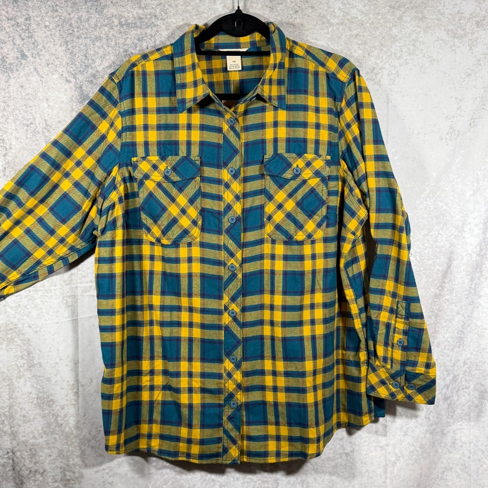 NWT Duluth Trading Shirt Womens 1X Plus Crosscut Wicking Flannel Plaid
